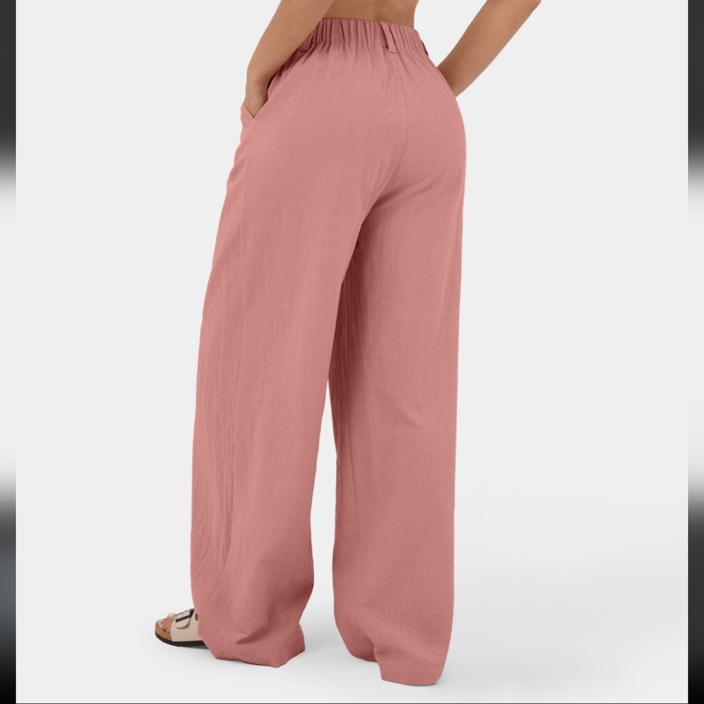 NWT HALARA Plicated Side Pocket Wide Leg Flowy Palazzo Casual Cotton Pant - Picture 6 of 10